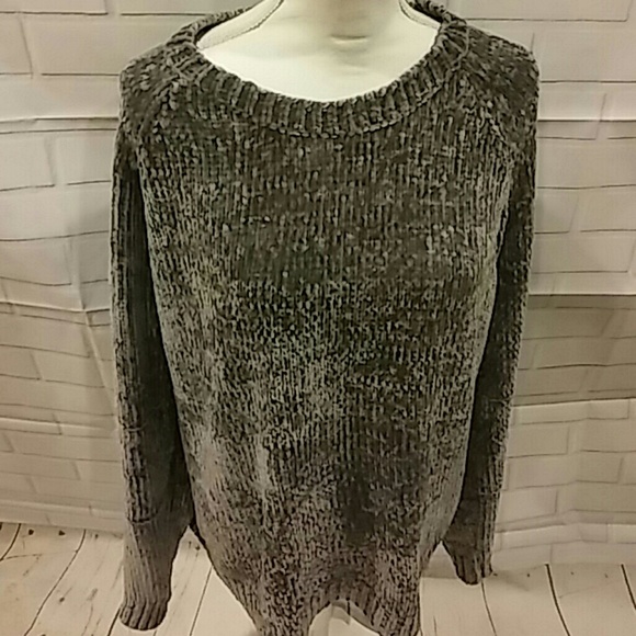 Open Elbow Super Soft Chenille Gray Womens Sweater - Picture 5 of 8